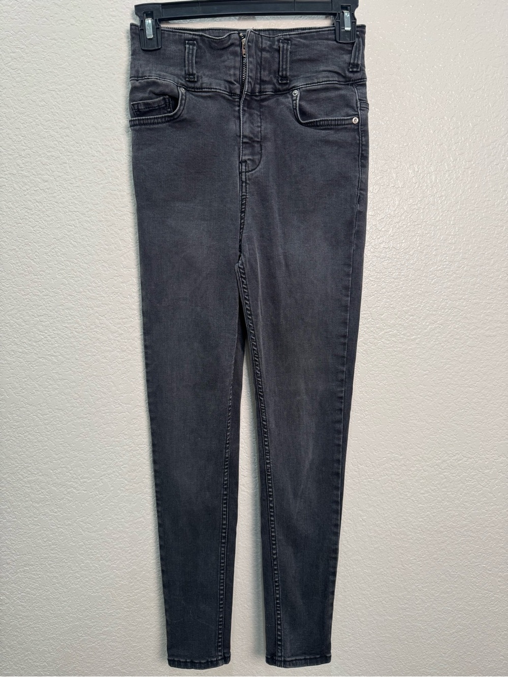 Free People We The Free Jet Zipper Skinny Jeans 26 Black Gray High Rise